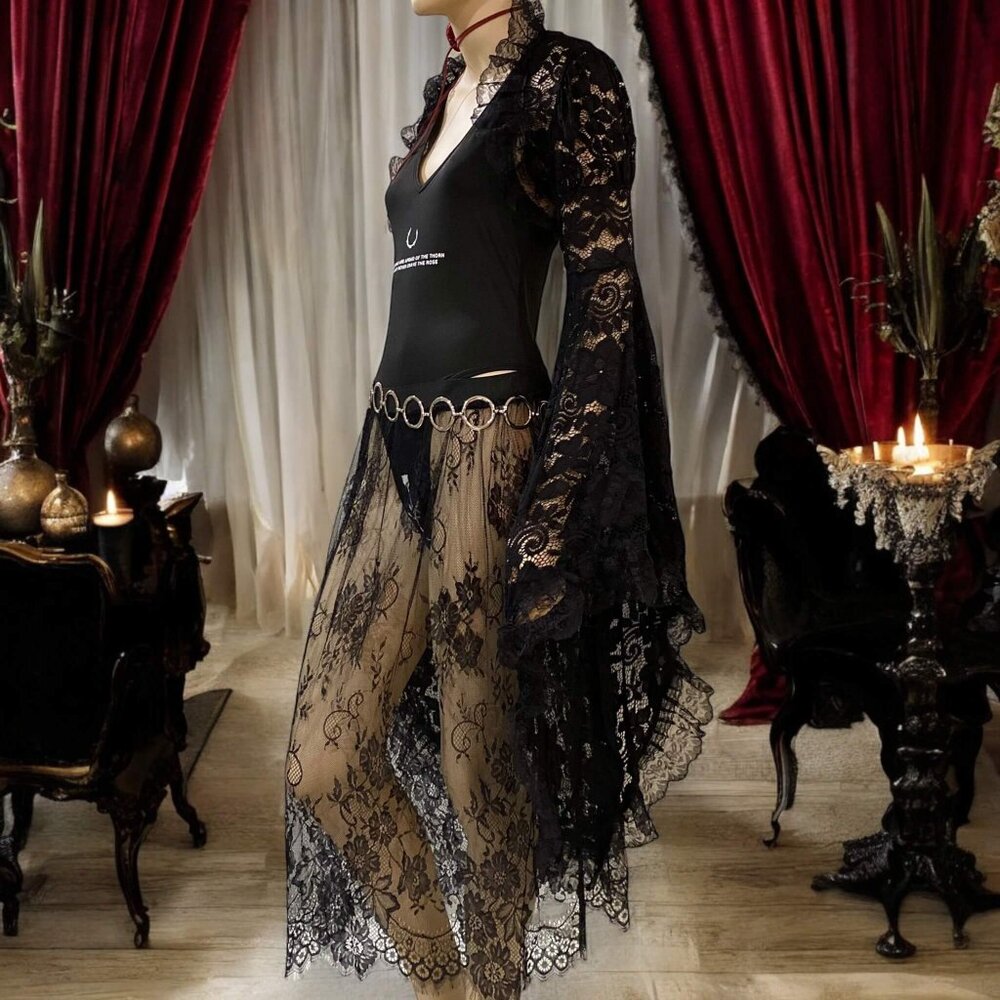 Black Floral Lace Sheer Midi Skirt - NEW - Picture 3 of 5